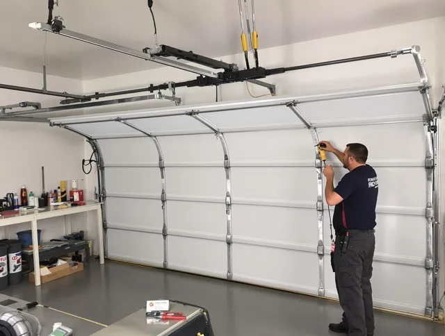 Bristol Garage Door Repair certified technician performing overhead door system repair in Bristol