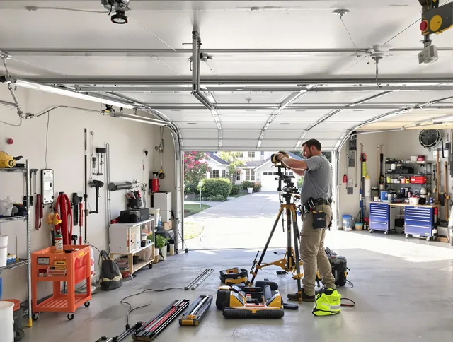 Bristol Garage Door Repair specialist performing laser-guided track alignment in Bristol